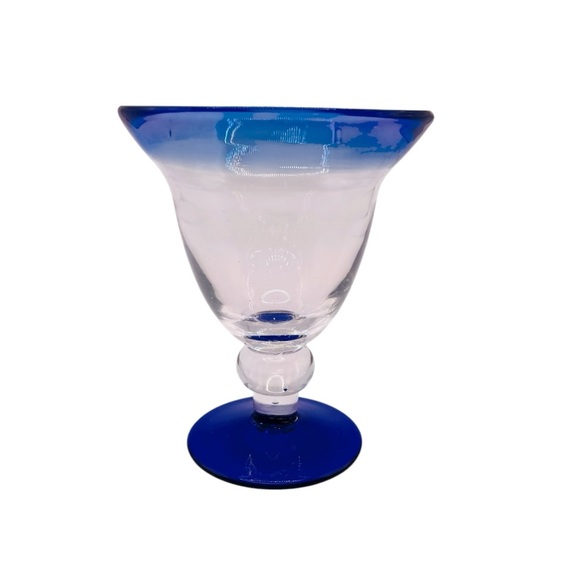 Vintage Mexican Hand Blown Cobalt Blue Rim/Bottom Wine Glasses Goblets Set of 4 - Picture 11 of 16